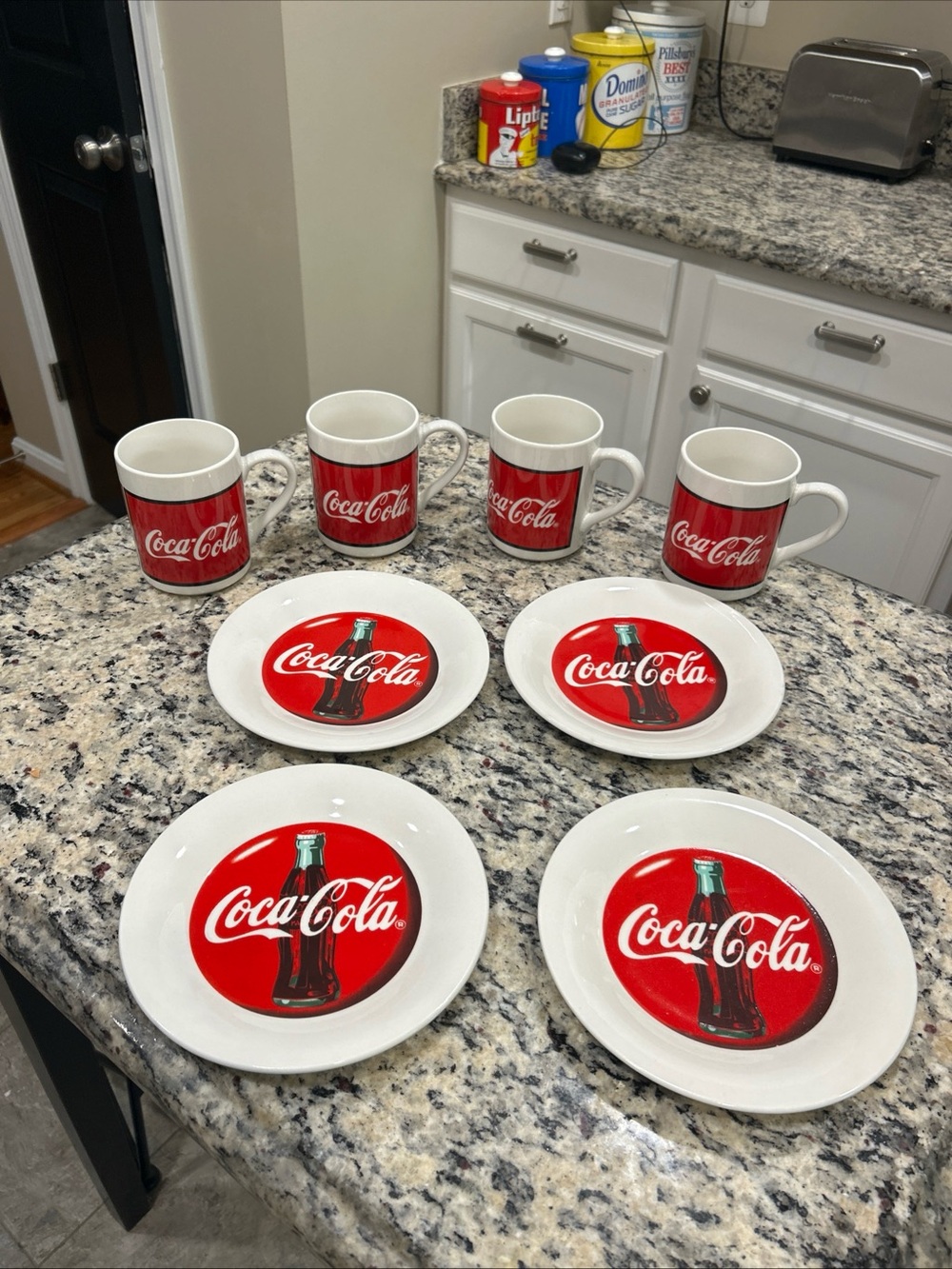 Coca Cola Red and White Logo Mug & Plate Set - 4 Cups, 4 Plates by Gibson